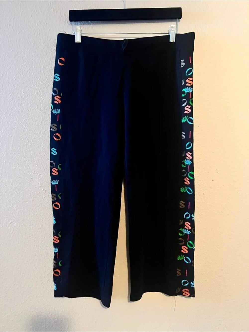 Black Women's Wide-Leg Sweatpants with Multicolor Side Old School